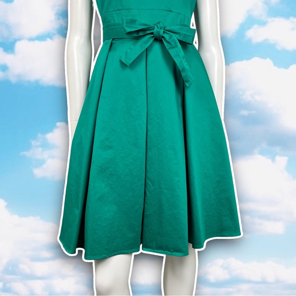 CALVIN KLEIN Square Neckline Sleeveless Belted Pleated Dress Christmas 50s Retro - Picture 4 of 12
